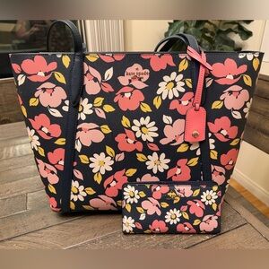 Kate Spade Black and Pink Floral Large Tote